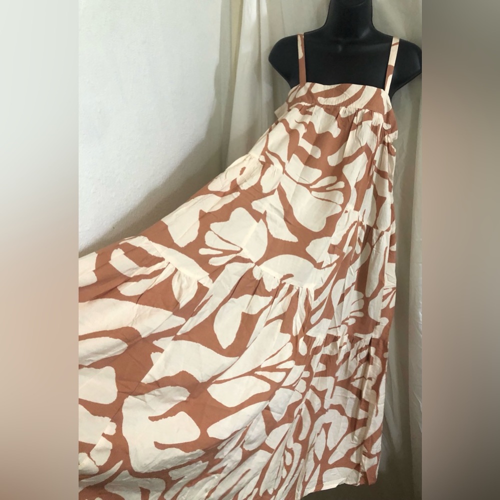 Abel the Label Anthropologie ATL tan cream multi swing tent dress size large new